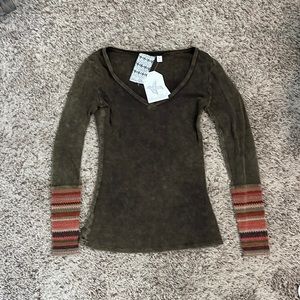 Green, v neck thermal, Other Follow. Size small.